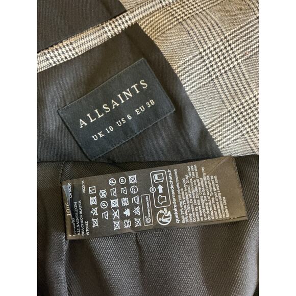 Allsaints Tailored Grey Bea Check Blazer Size 6 - Picture 4 of 4